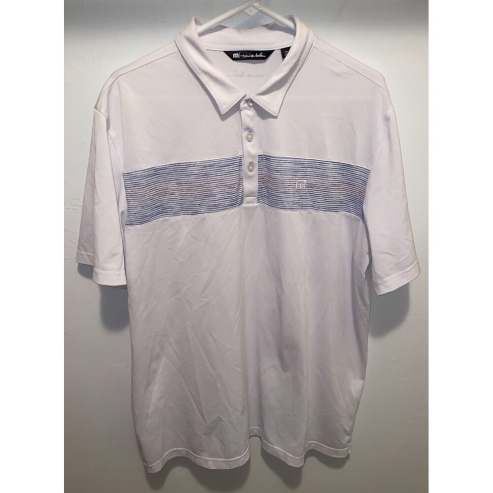 Travis Mathew Casual White Striped Casual Golf Polo Men’s Sz XXL Short Sleeve